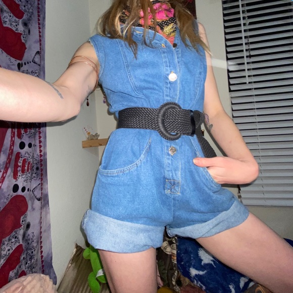 90s Vintage Highway Denim Jean Button Down Romper - Picture 15 of 16